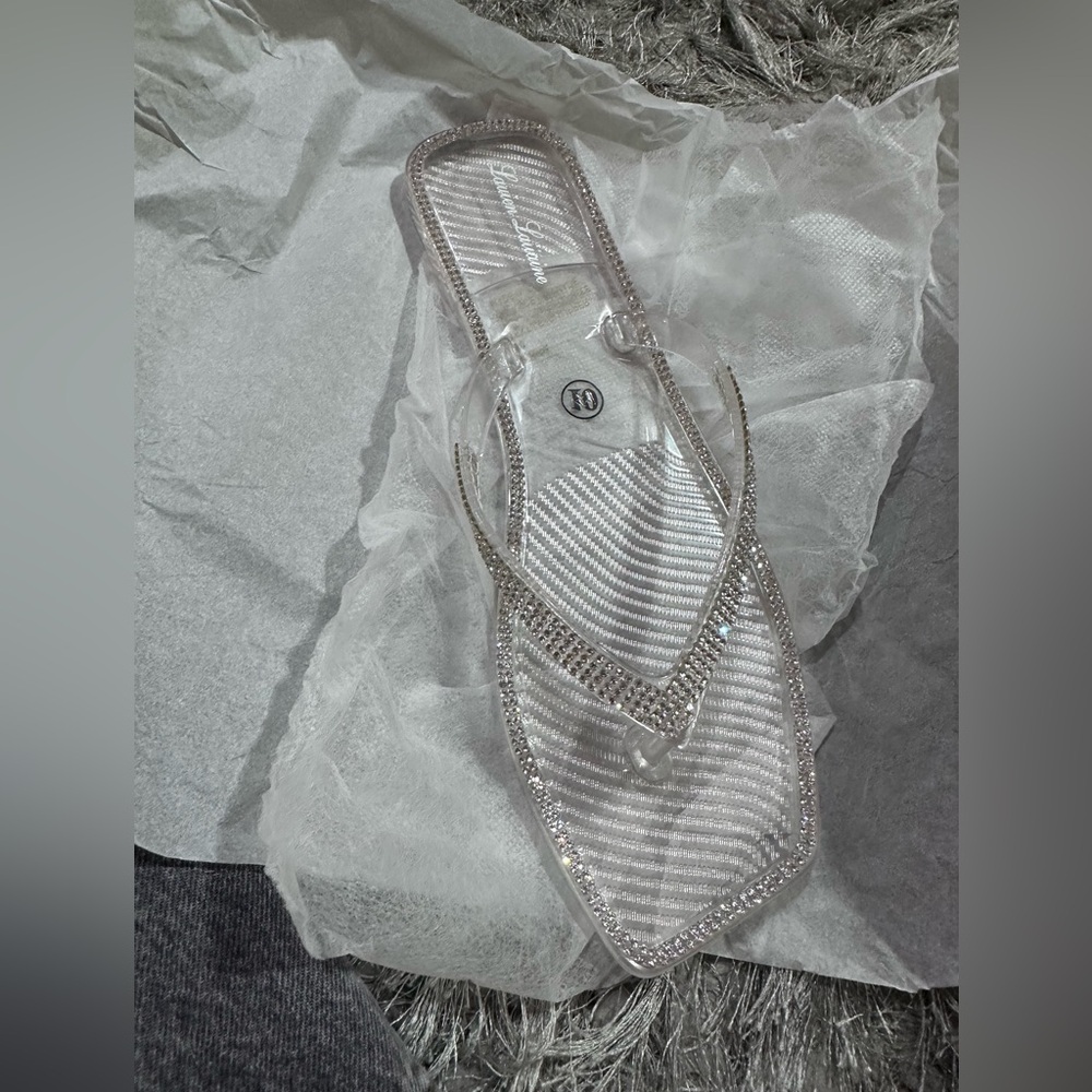 Lauren Lorraine Clear Silver Jelly Rhinestone Sandals